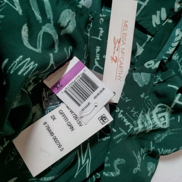Melissa McCartney Seven Shirt Blouse Plus Size 2X Green Graffiti Long Sleeve Top - Picture 10 of 16